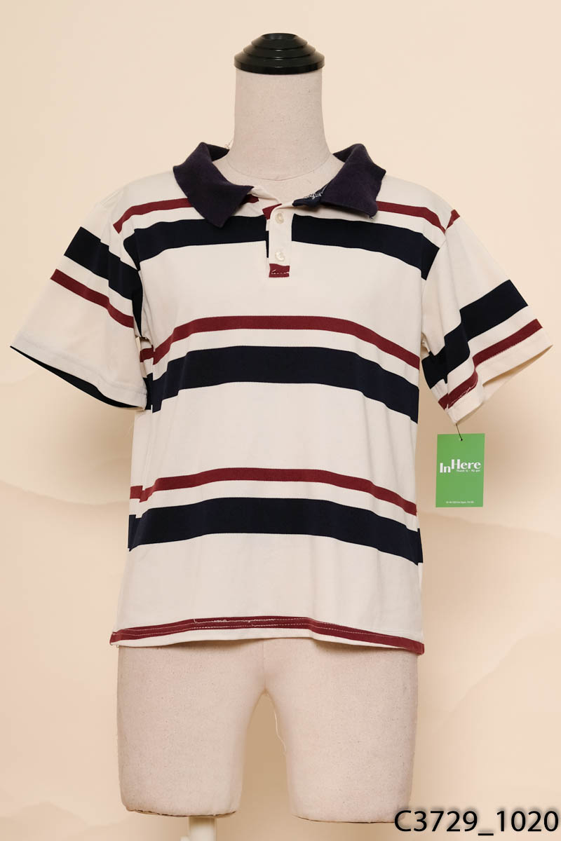 Áo polo kẻ be xanh
