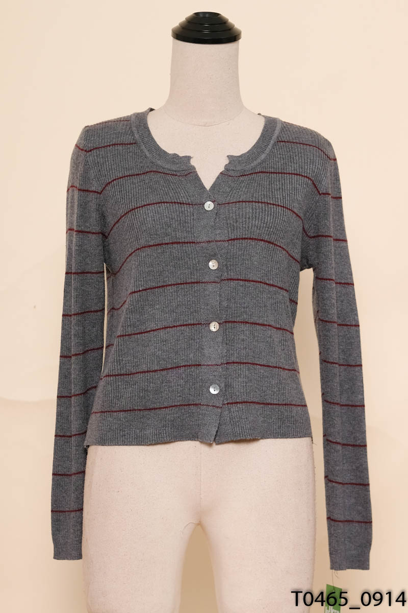 Áo cardigan len xám kẻ