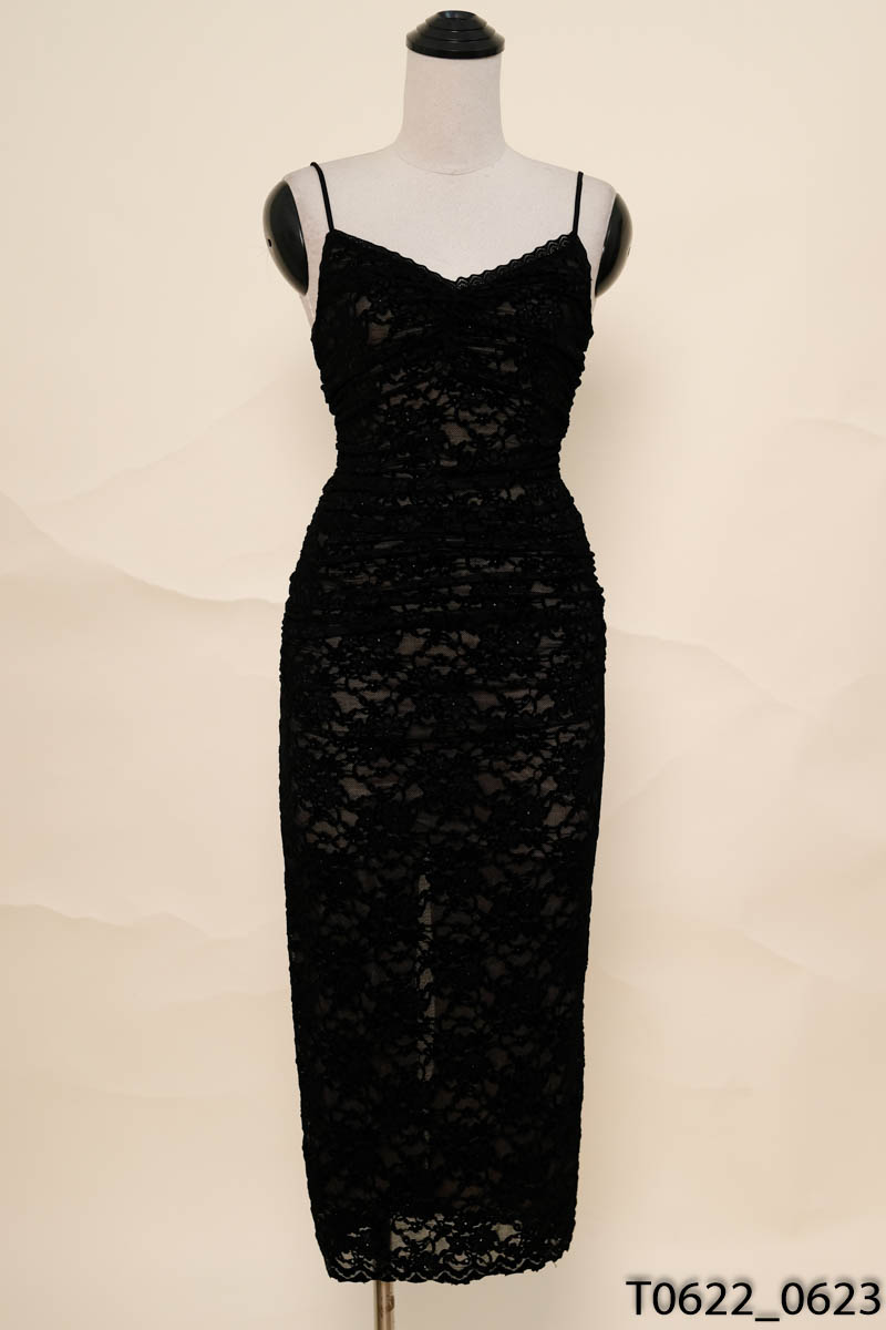 MPB Clothing-Đầm 2 dây lưới phối nhung