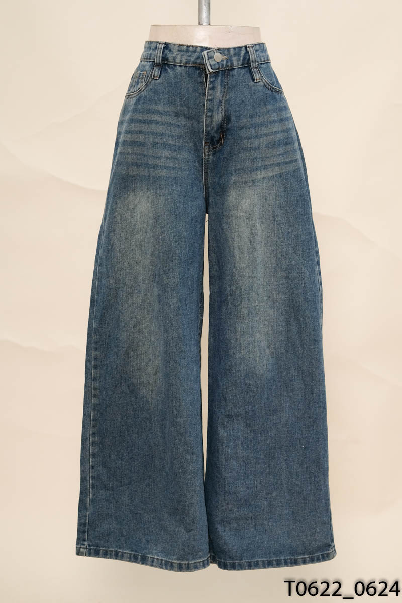 Quần jeans xanh mài ống rộng