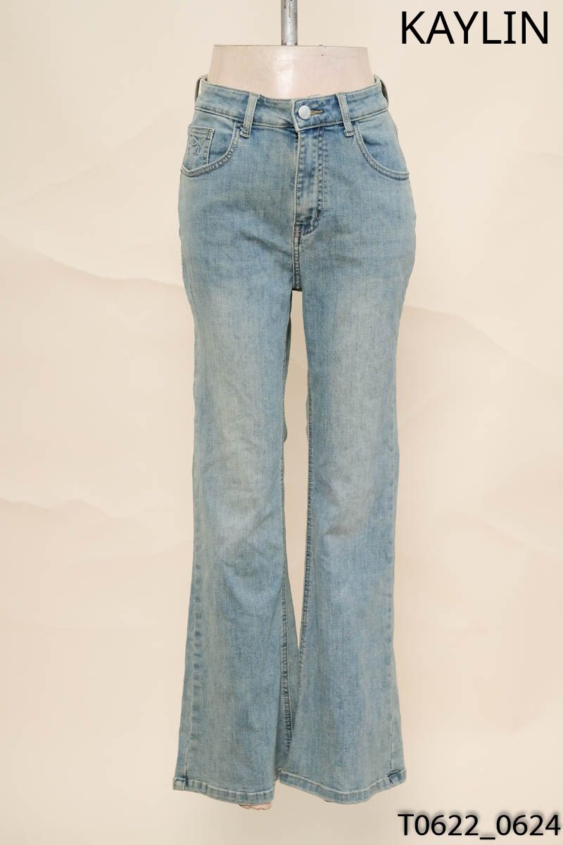 KAYLIN- Quần jeans xanh mài ống loe