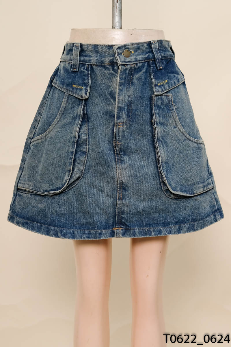 Chân váy jeans xanh túi hộp