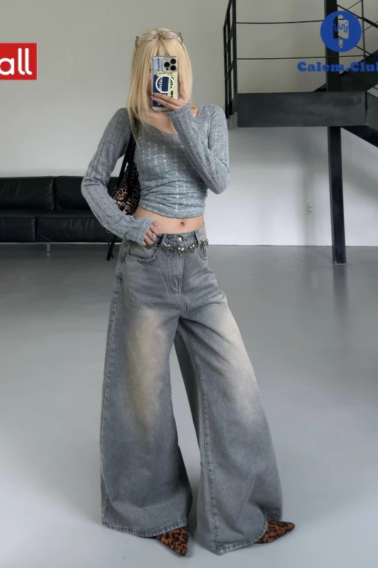 CALEM CLUB- Quần jeans xám mài