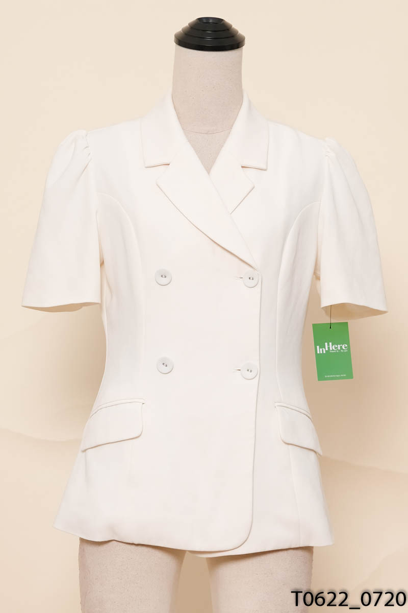 Áo be cổ vest cộc tay