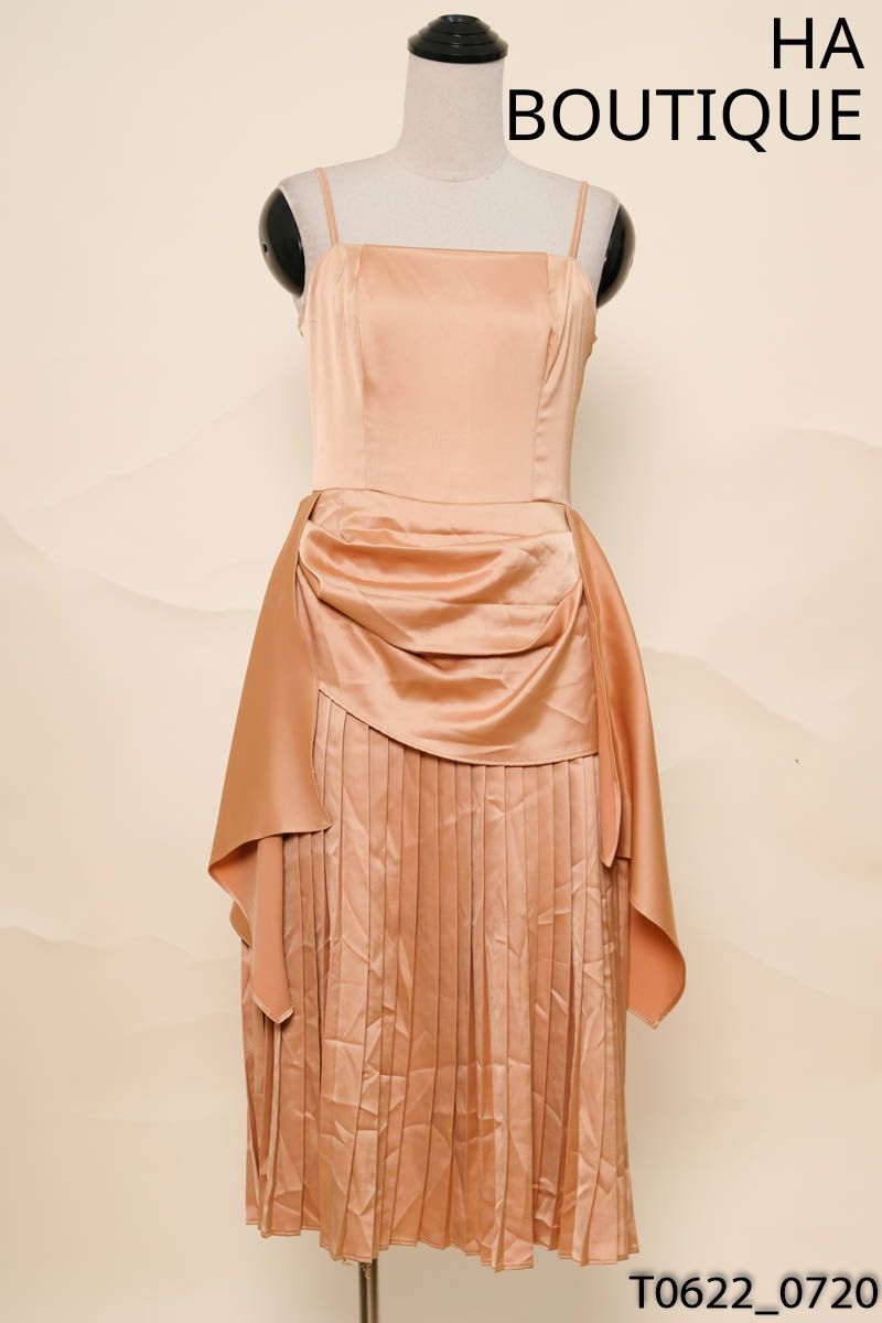 HA BOUTIQUE - Đầm 2 dây be nâu đuôi xếp ly