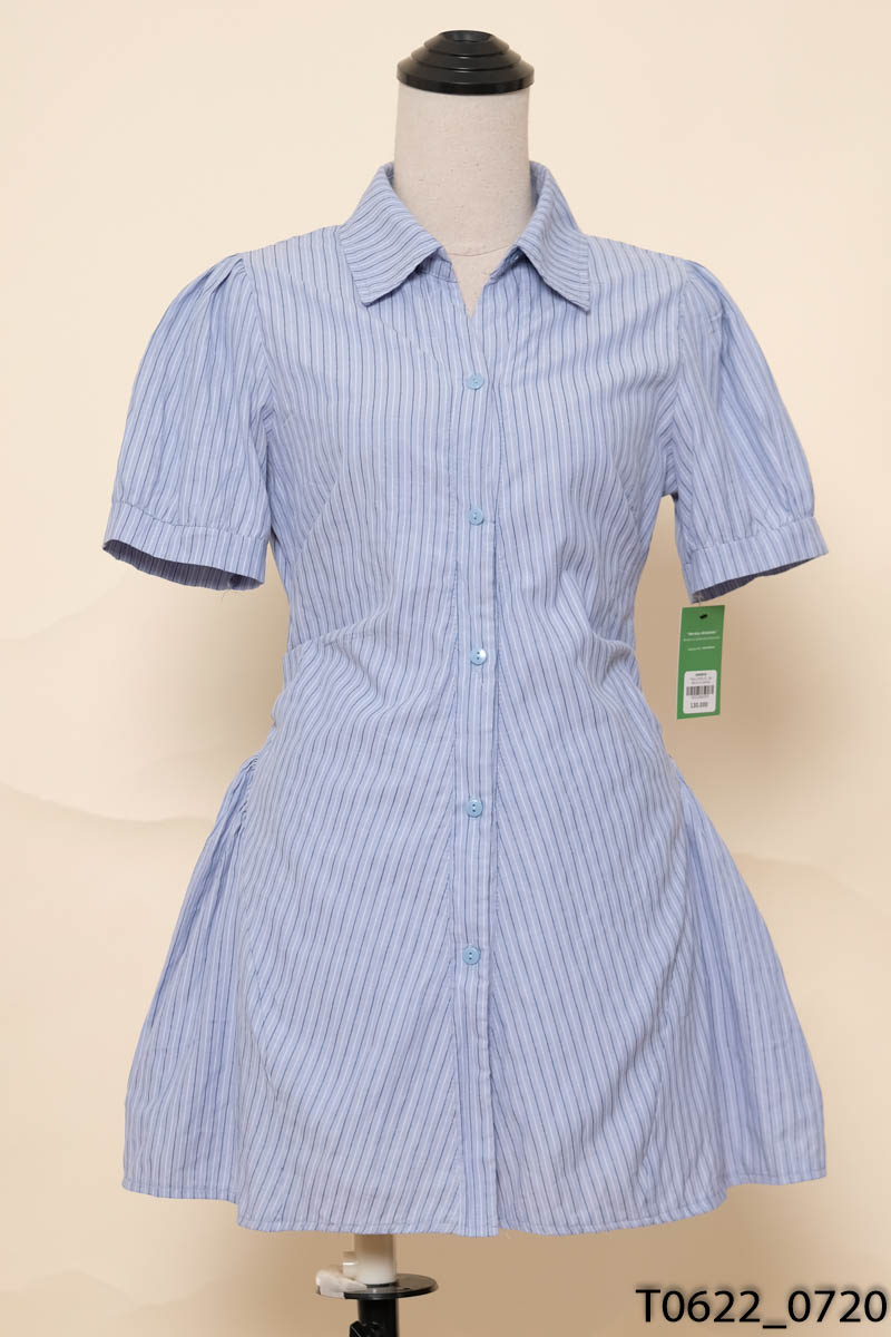 Set đầm sơ mi xanh kẻ + quần shorts