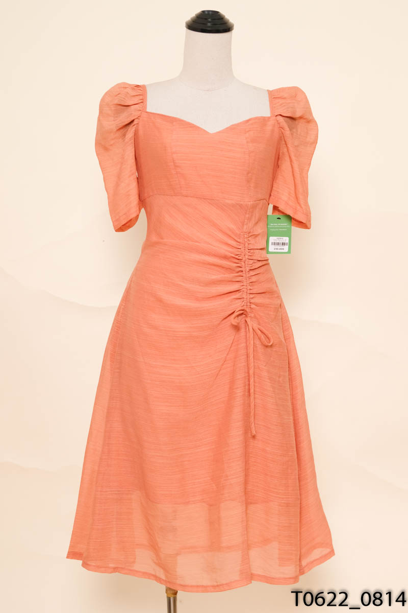 MY STYLE - Đầm cam cổ vuông dây rút