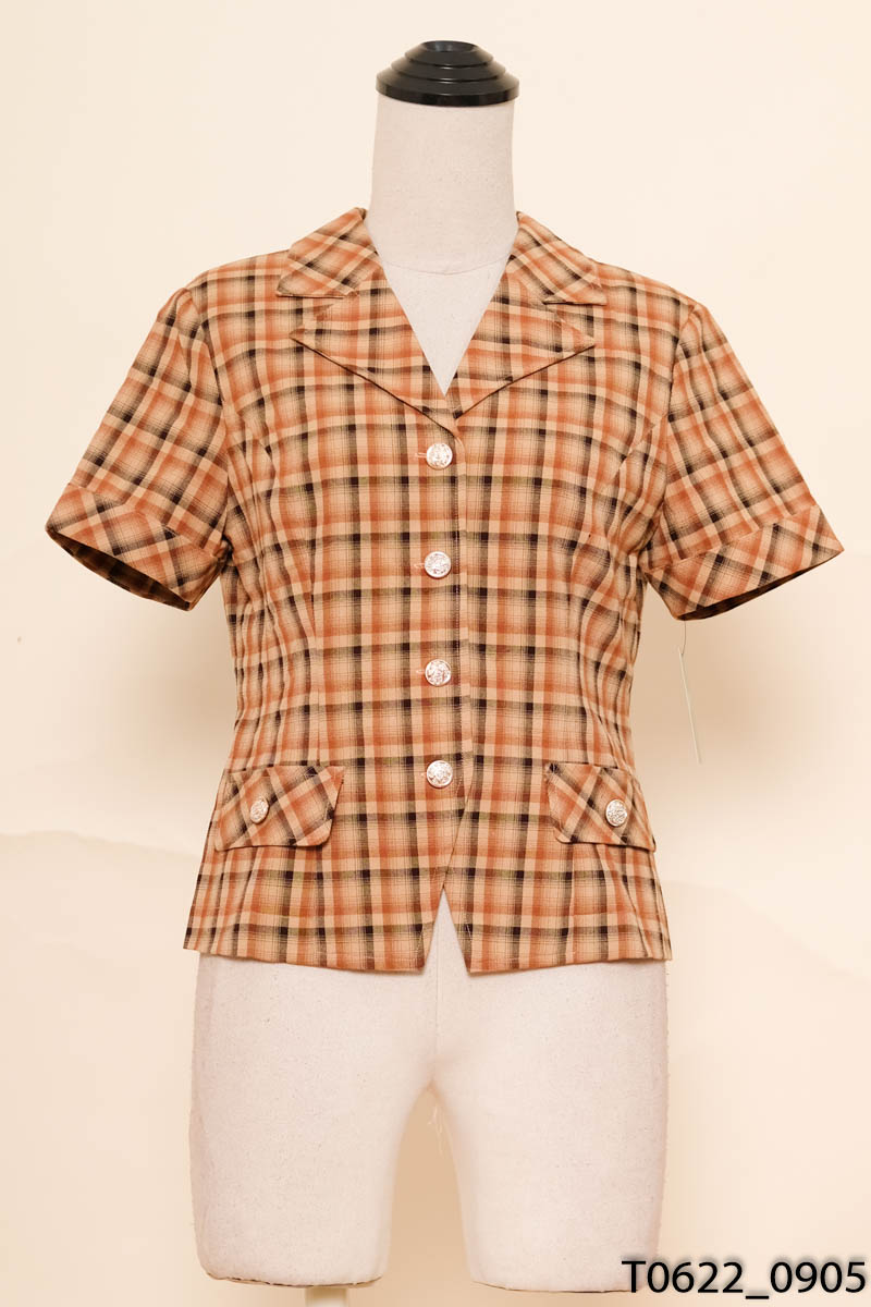 Áo nâu kẻ cổ vest
