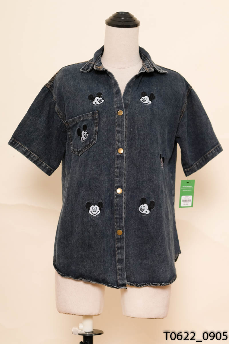 Áo sơ mi jean xanh đậm cộc tay