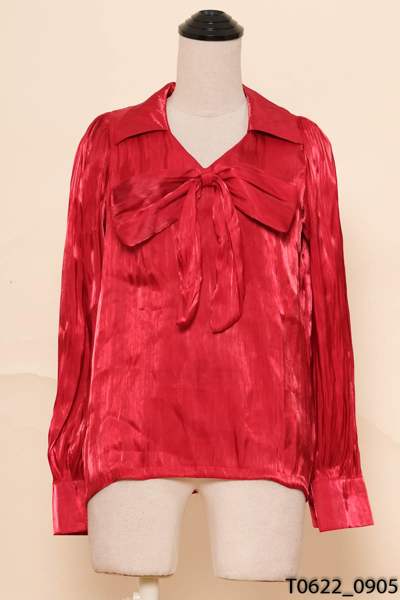 NANCY - Áo đỏ đính nơ dài tay New Tags
