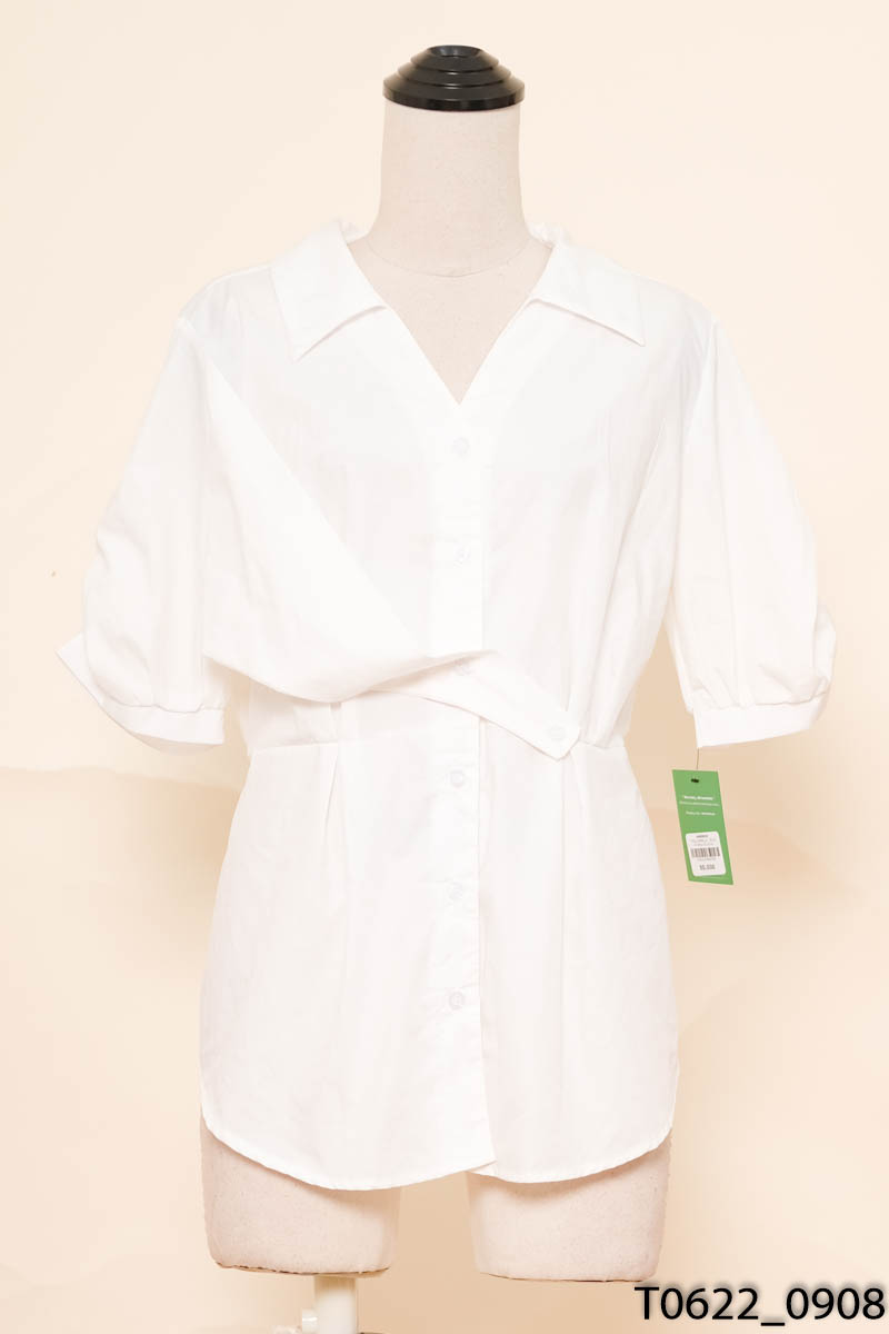 Áo sơ mi trắng cộc tay bo chun eo
