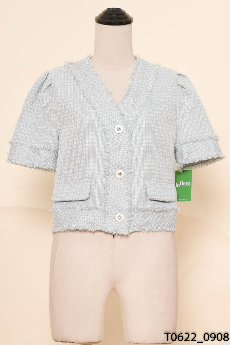 Áo dạ tweed xanh cộc tay