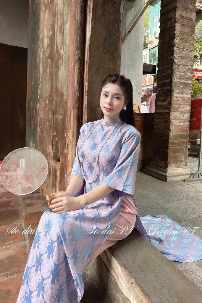 Set áo dài tím phối hồng