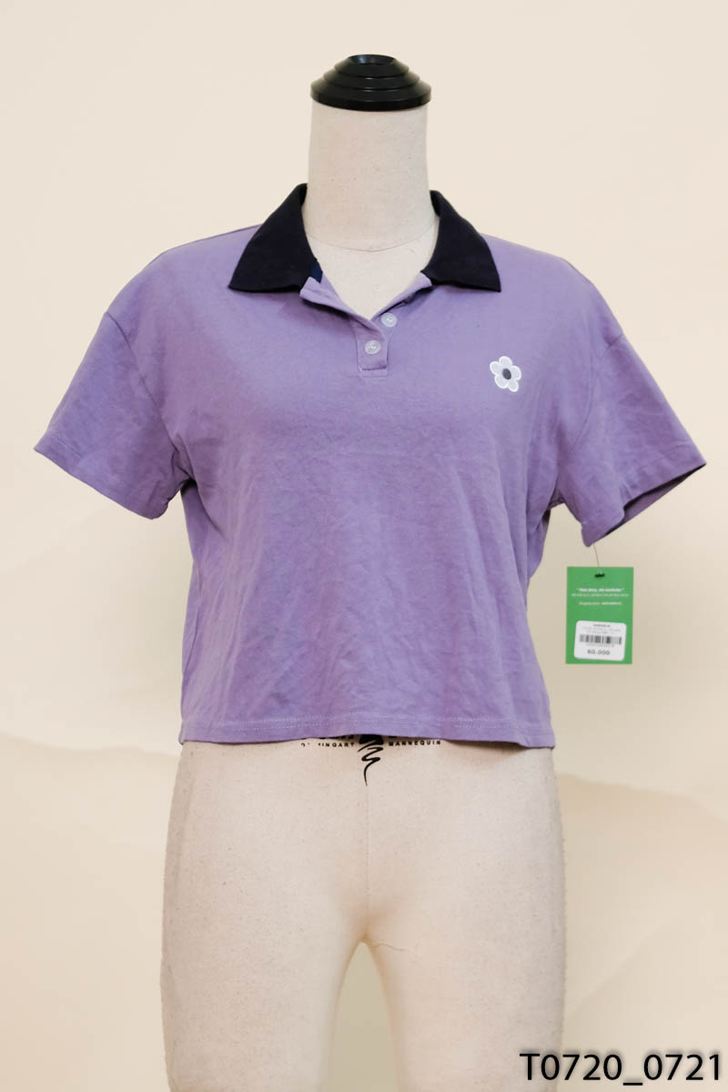Áo polo tím dáng ngắn