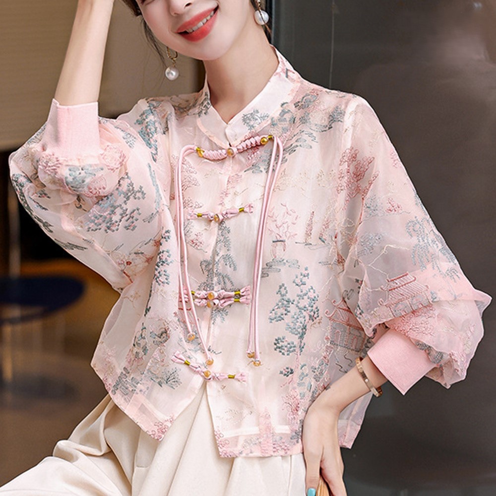 Áo hồng họa tiết thêu