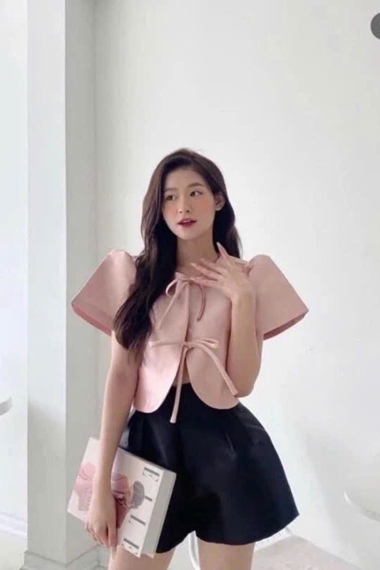 Áo hồng dây nơ