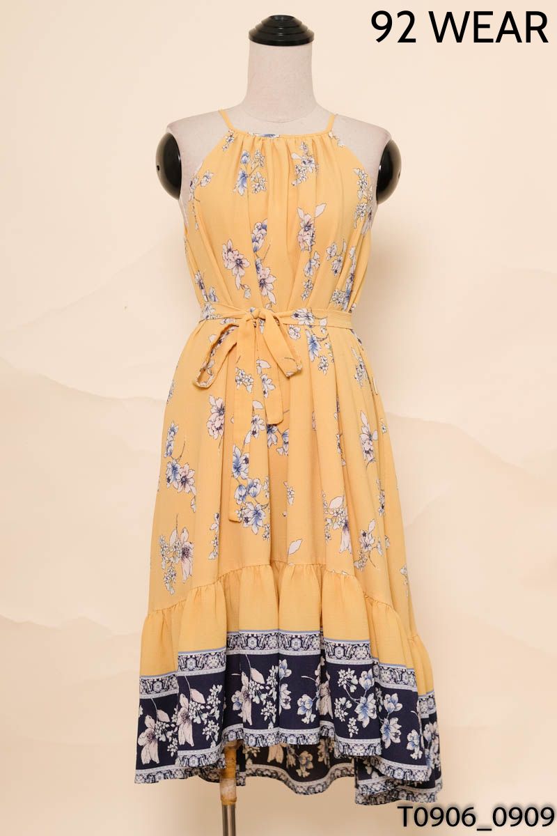Đầm vàng cổ yếm họa tiết 92 Wear