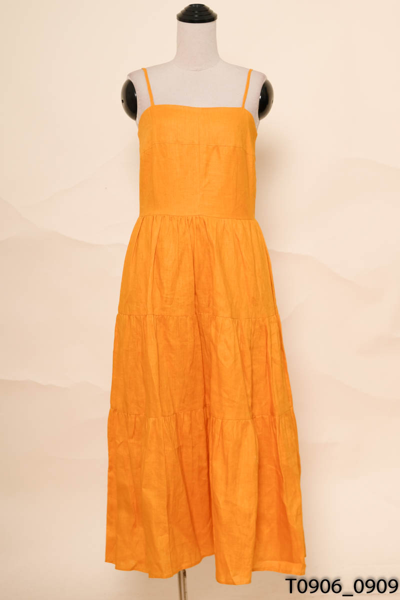 SEJALUZ- Đầm 2 dây linen vàng