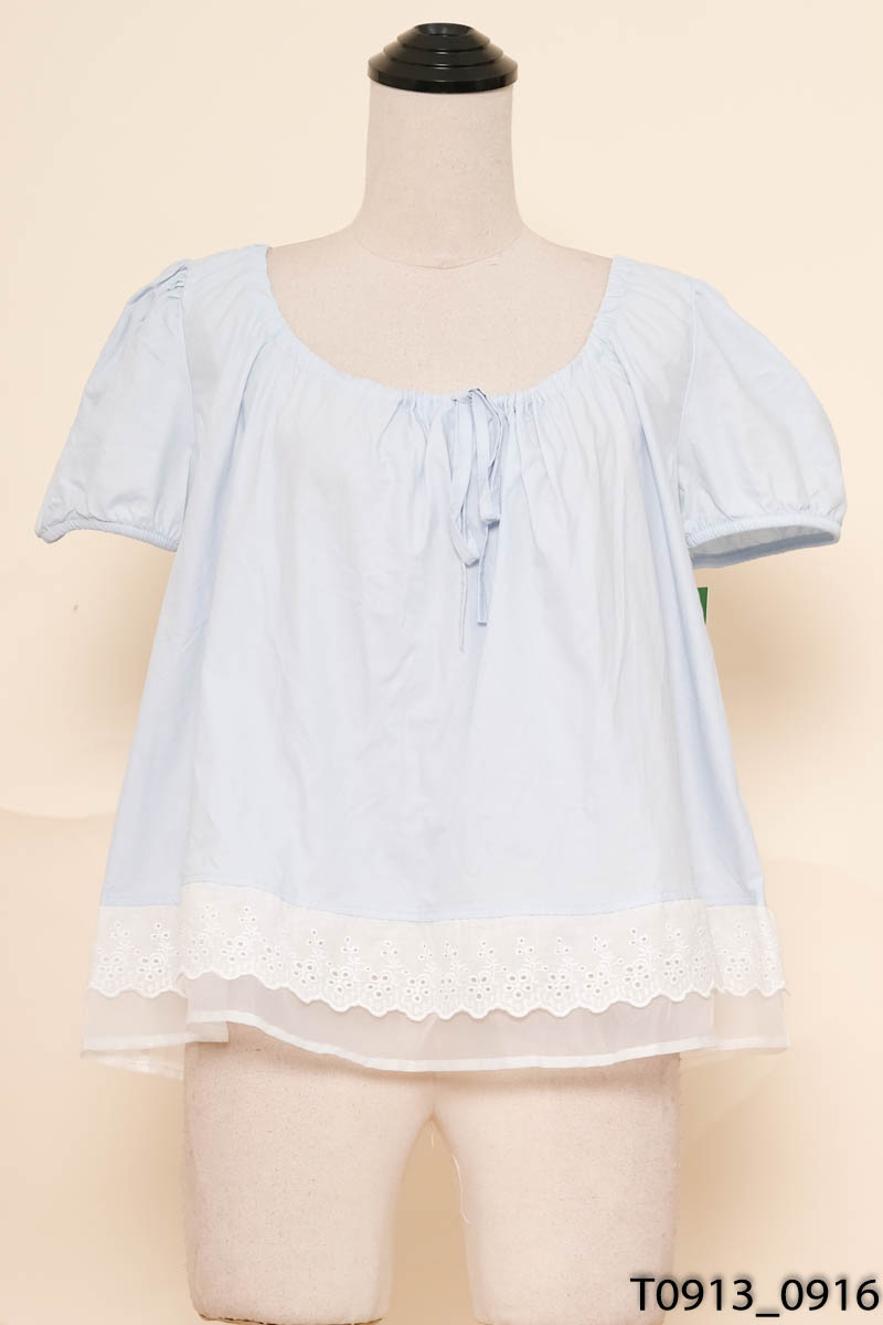Áo babydoll xanh phối lưới