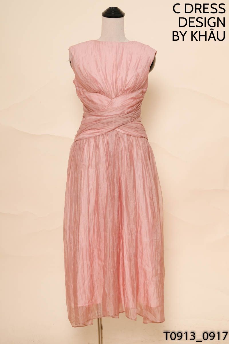 C DRESS DESIGN BY KHÂU- Đầm sát nách hồng xoắn eo New Tags