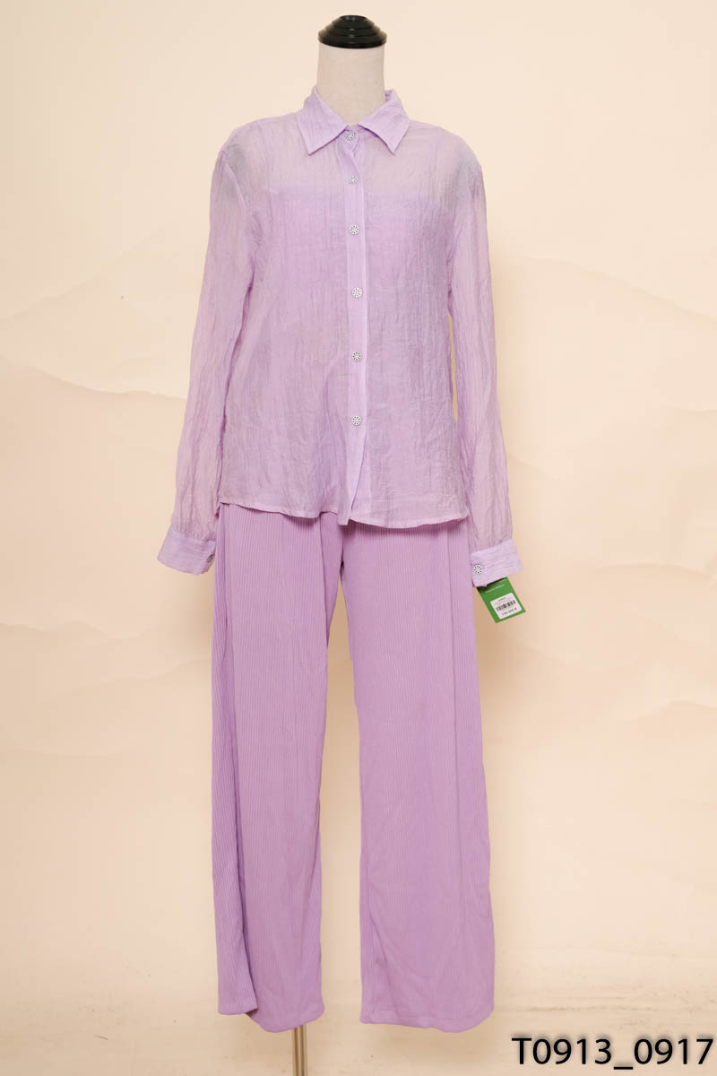 Set áo 2 dây+ sơ mi+ quần dài tím