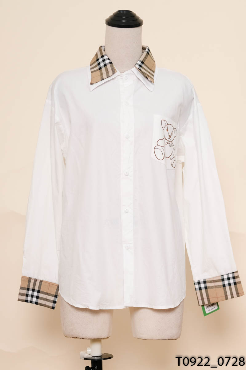 Áo sơ mi trắng mix kẻ burberry