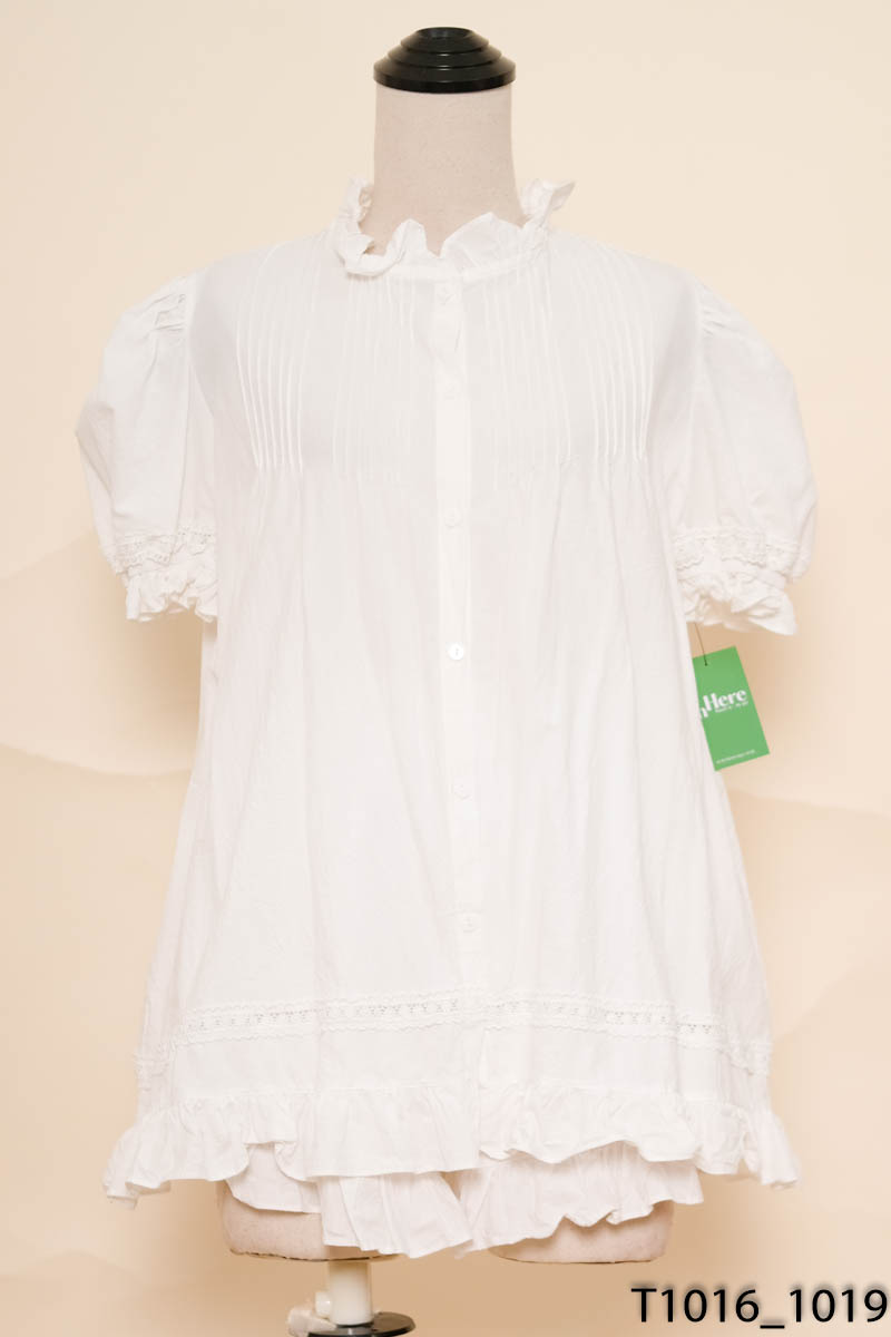 ABOUTMOON - Set áo trắng cộc tay bo chun + quần shorts