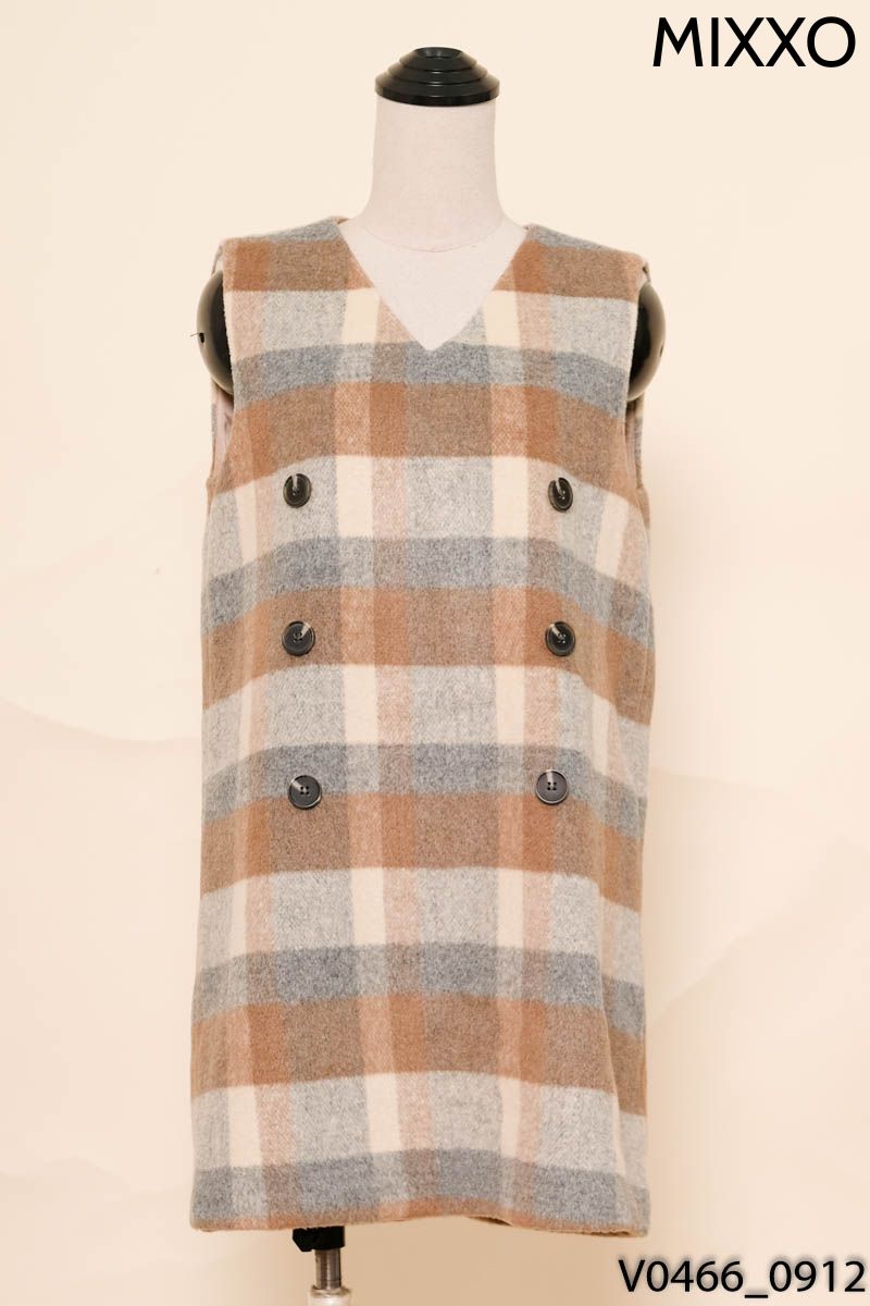 Đầm dạ nâu kẻ xám sát nách mixxo