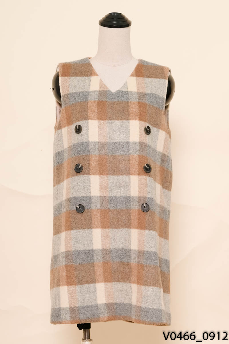 Đầm dạ nâu kẻ xám sát nách mixxo