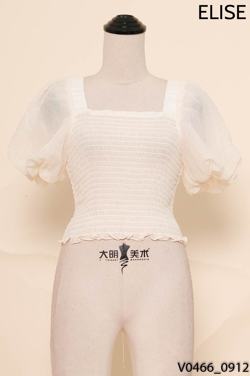 Áo be cổ vuông nhún chun elise