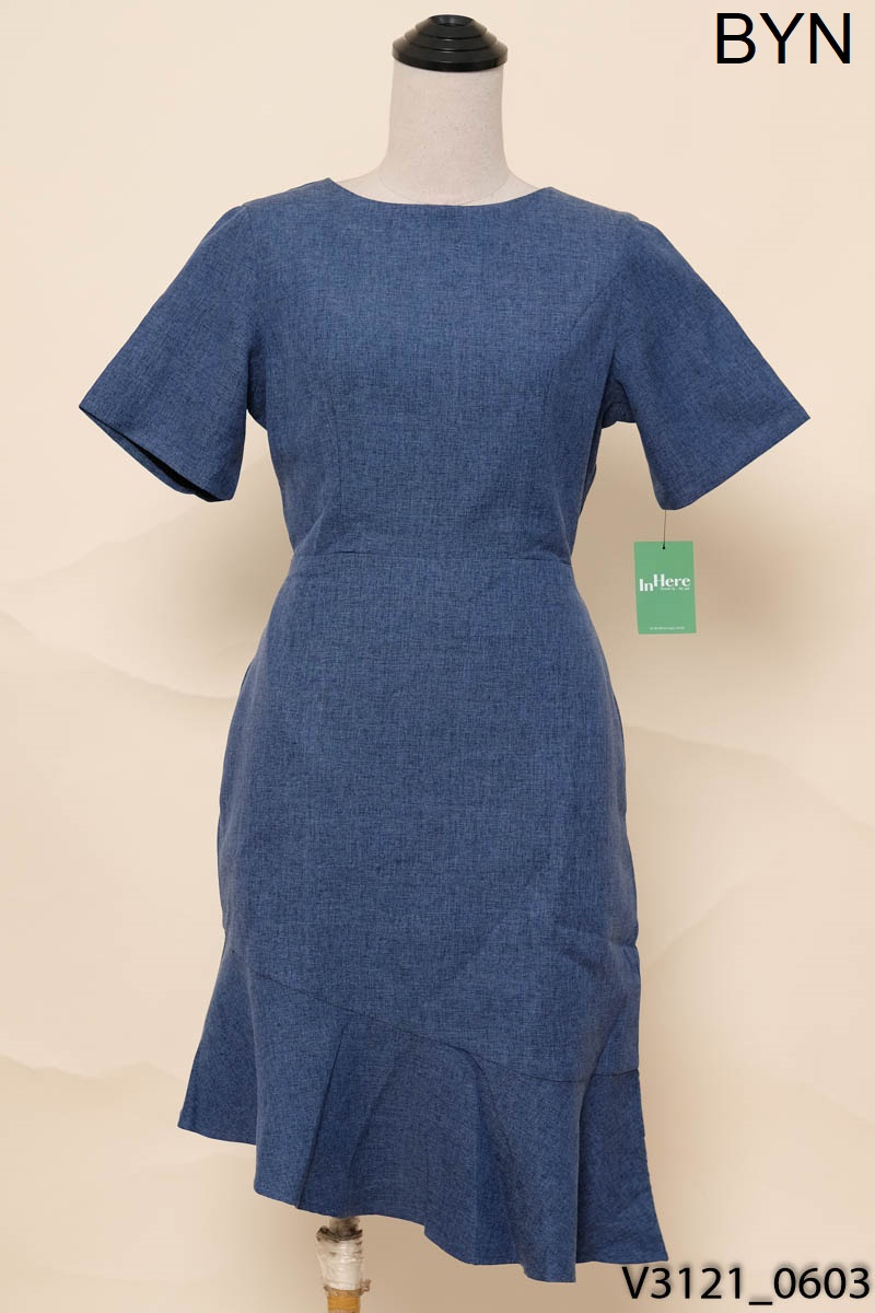 BYN CLOTHING-Đầm xanh vạt chéo