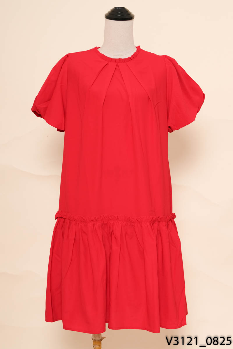 Đầm đỏ tay phồng dáng suông New Tags