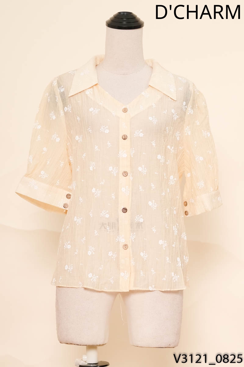 D'CHARM - Áo sơ mi vàng họa tiết hoa cộc tay New Tags