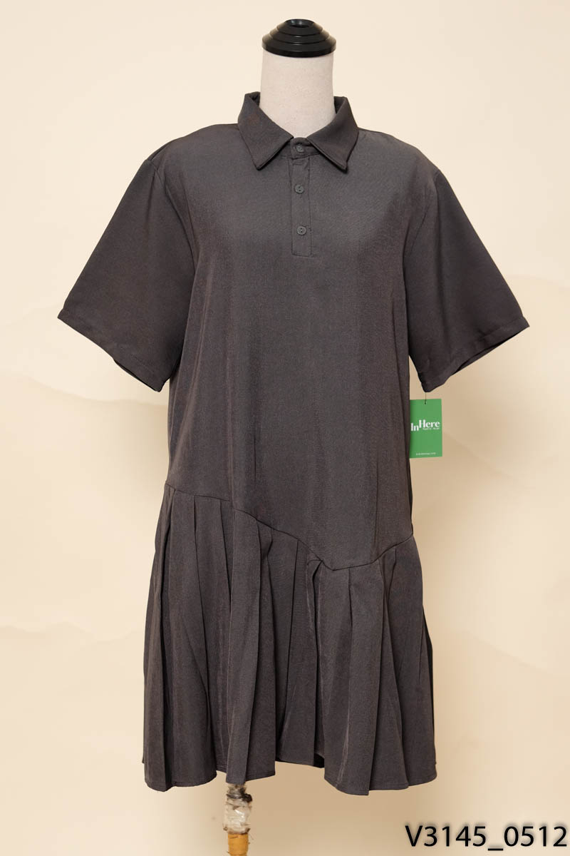 Đầm xám form suông xếp ly