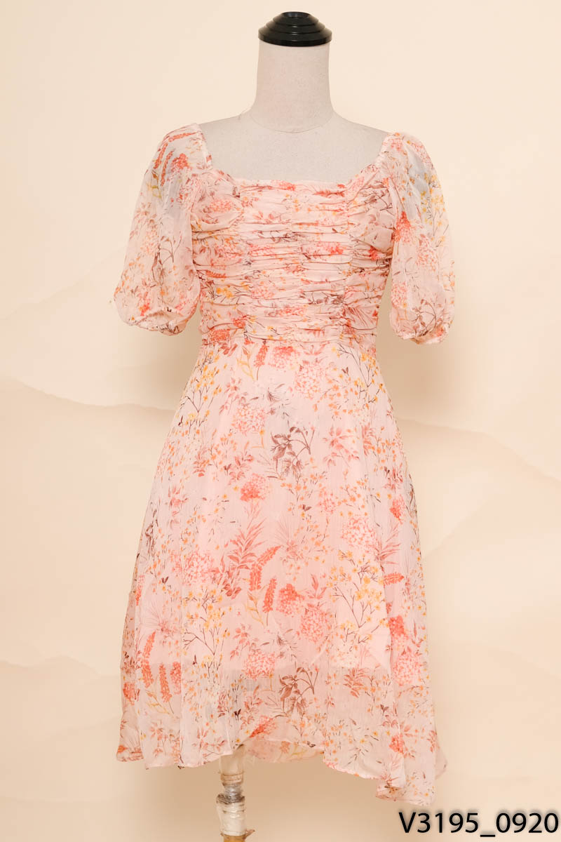CAM FASION- Đầm hồng cam nhún ngực New Tags