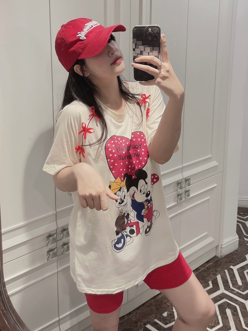 Bộ đùi micky Tim đỏ màu be