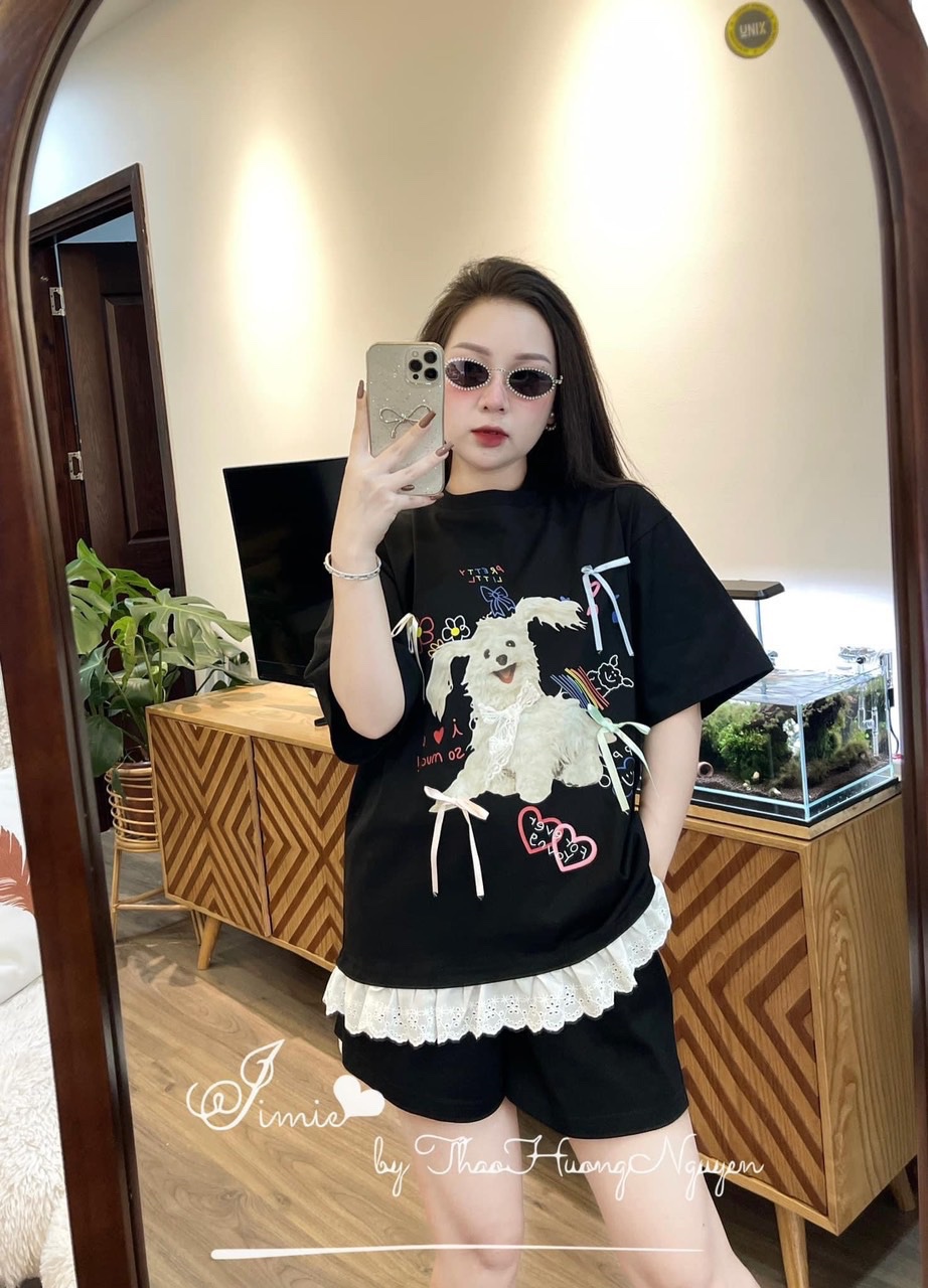 Set bộ cún phối ren nơ