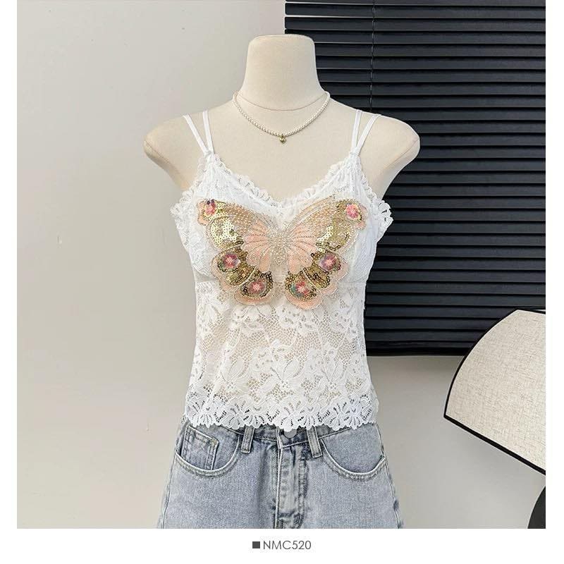 0672-Áo BTa Hai Dây Hở Lưng Đính Bướm