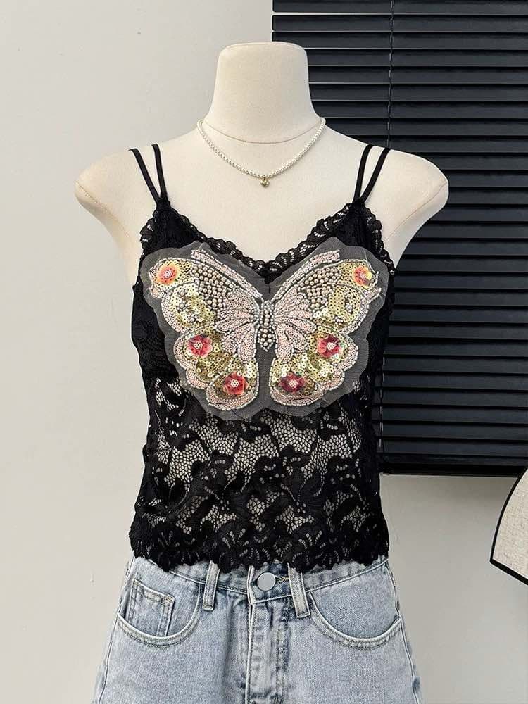 0672-Áo BTa Hai Dây Hở Lưng Đính Bướm