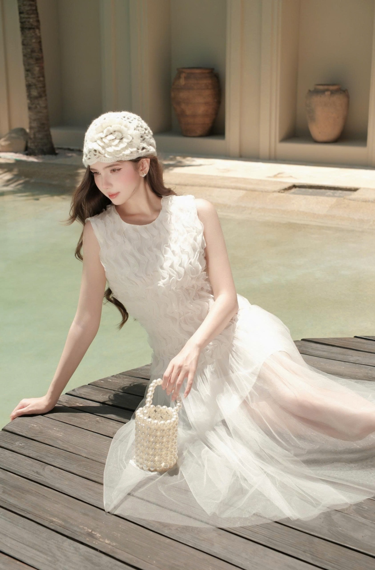 Váy nữ Germe VVNL052502 Sami dress sát nách,thân lượn sóng gấu phối voan lưới LT25V02(Y)