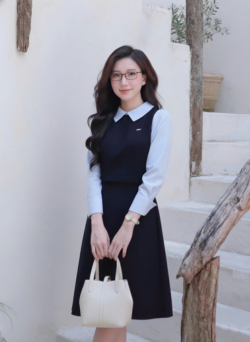 Váy nữ Germe VVNT112501 Nitsa Dress dài tay,giả set,đính logo ngực TT25V41(Y)