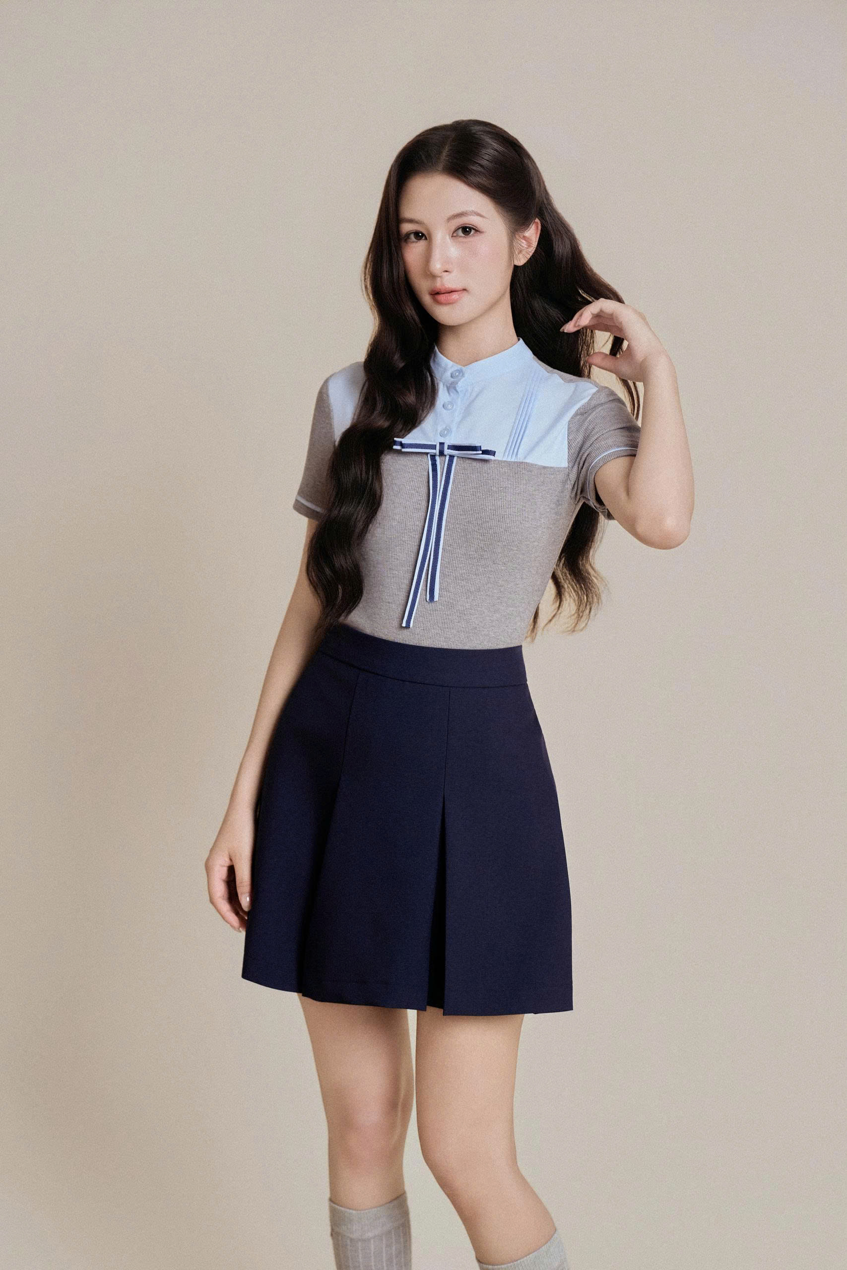 Áo nữ Germe AVNH082608 Tesa Shirt dáng ôm,nơ cài cổ,chất liệu thun HB26A48(Y)