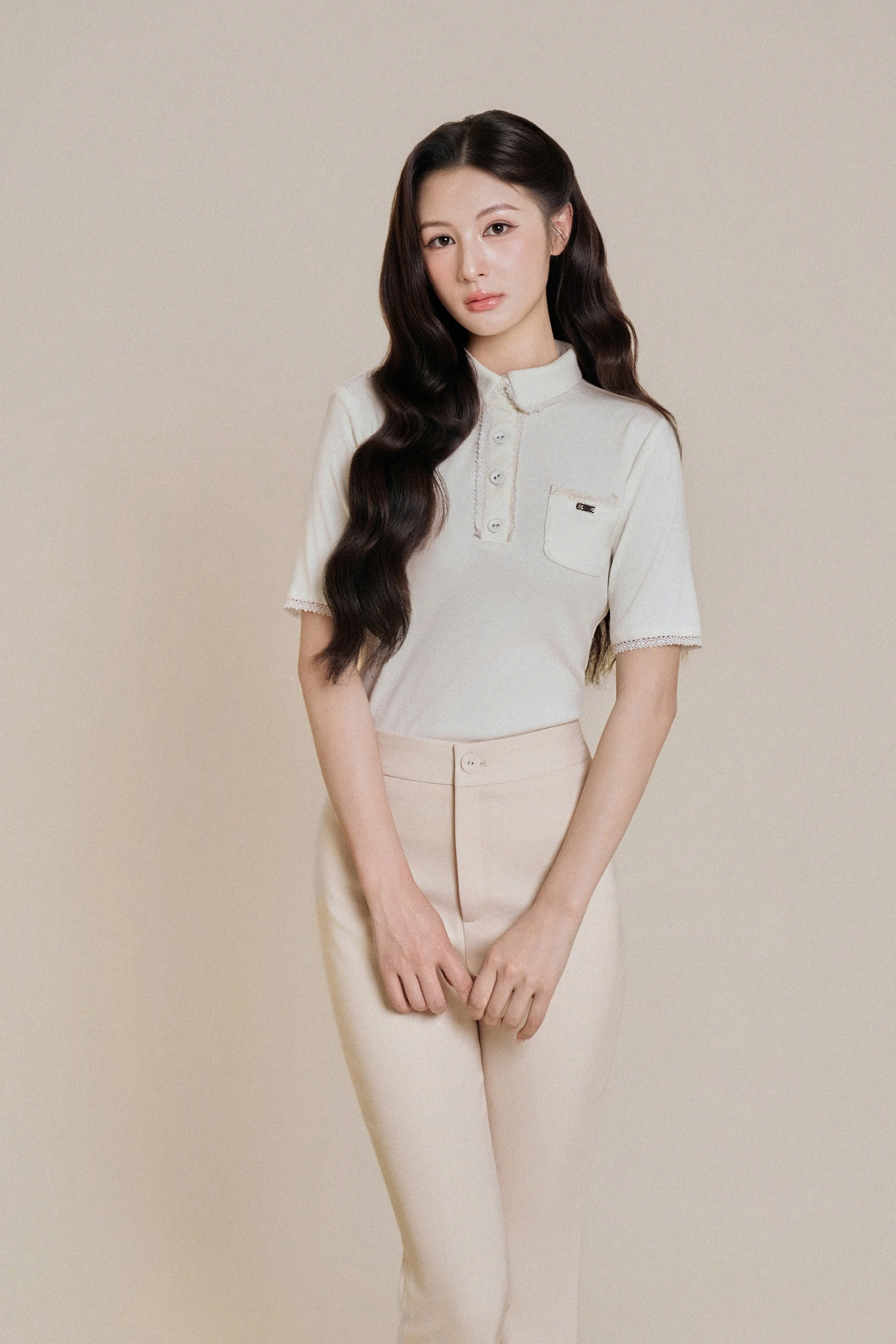 Áo nữ Germe AVNH082612 Billy Shirt chất liệu thun,túi ngực đính logo,cổ sen phối ren HC26A14(Y)