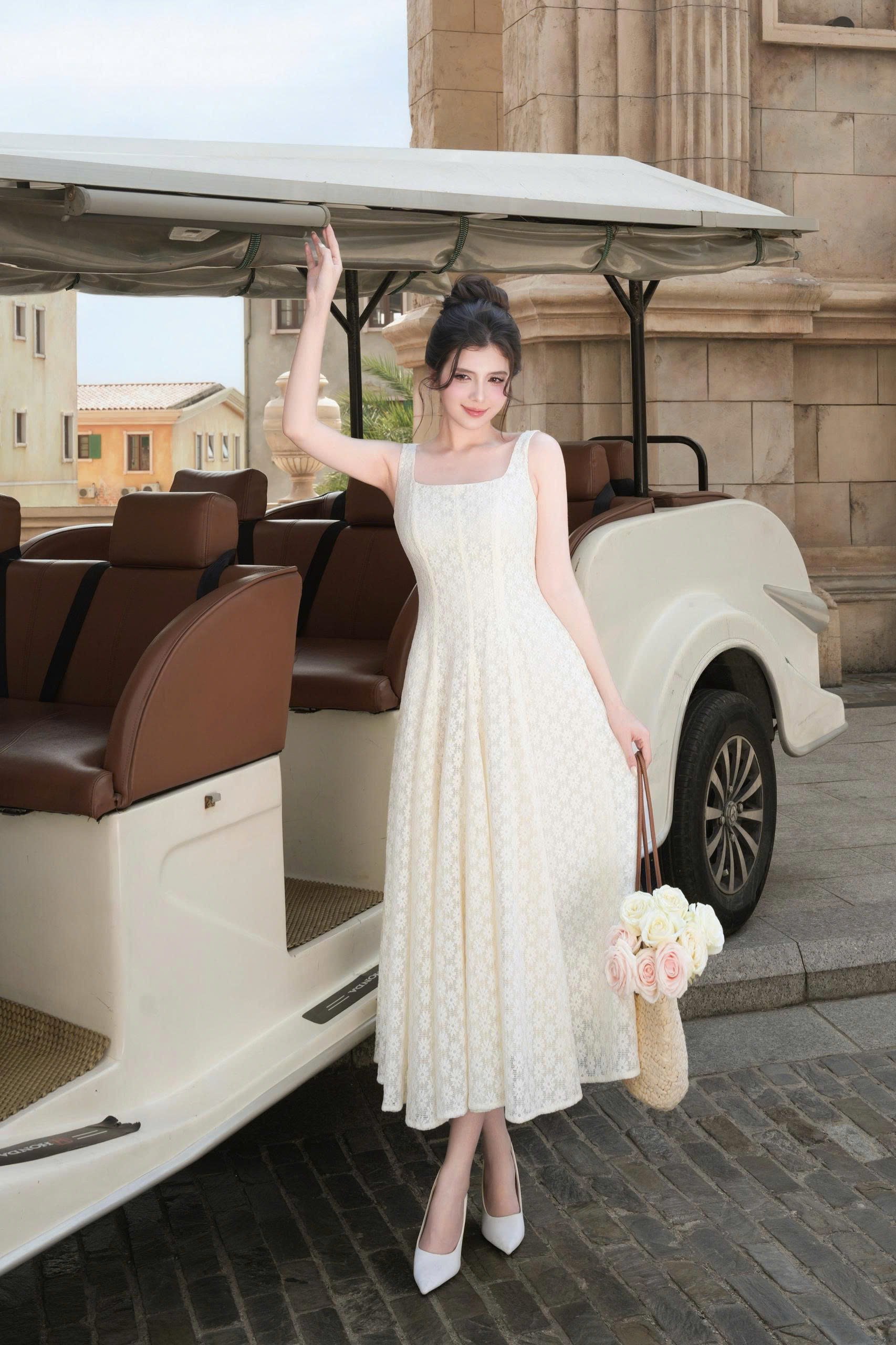 Váy nữ Germe VVNH042605 Maris Dress hai dây,dáng dài,chất liệu ren,kèm choàng HC26V16(Y)