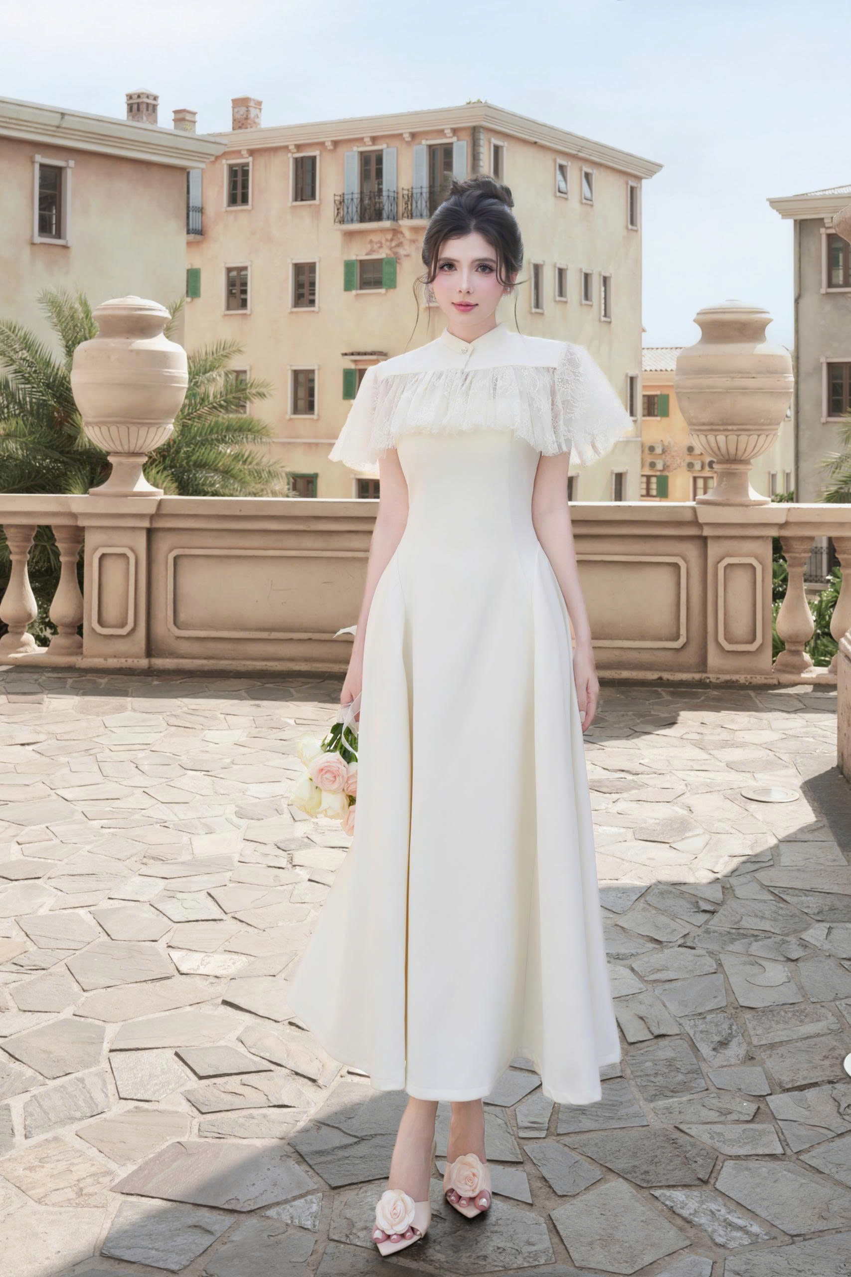 Váy nữ Germe VVNH042606 Helia Dress hai dây mảnh,có đệm ngực,dáng dài,kèm choàng ren HC26V18(Y)