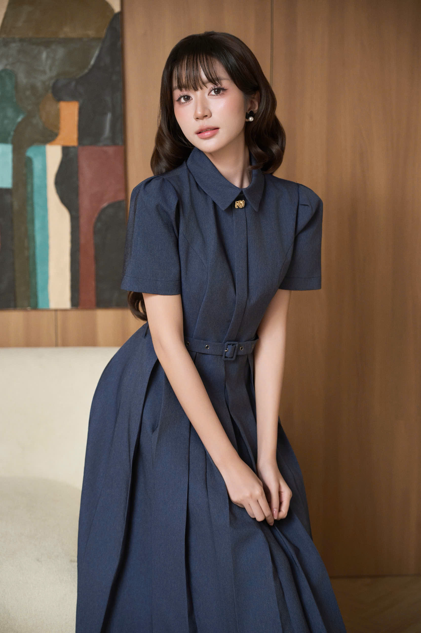 Váy nữ Germe VVNH052605 Denime Dress dáng xòe,xếp li,chất bò lụa HB26V09(Y)