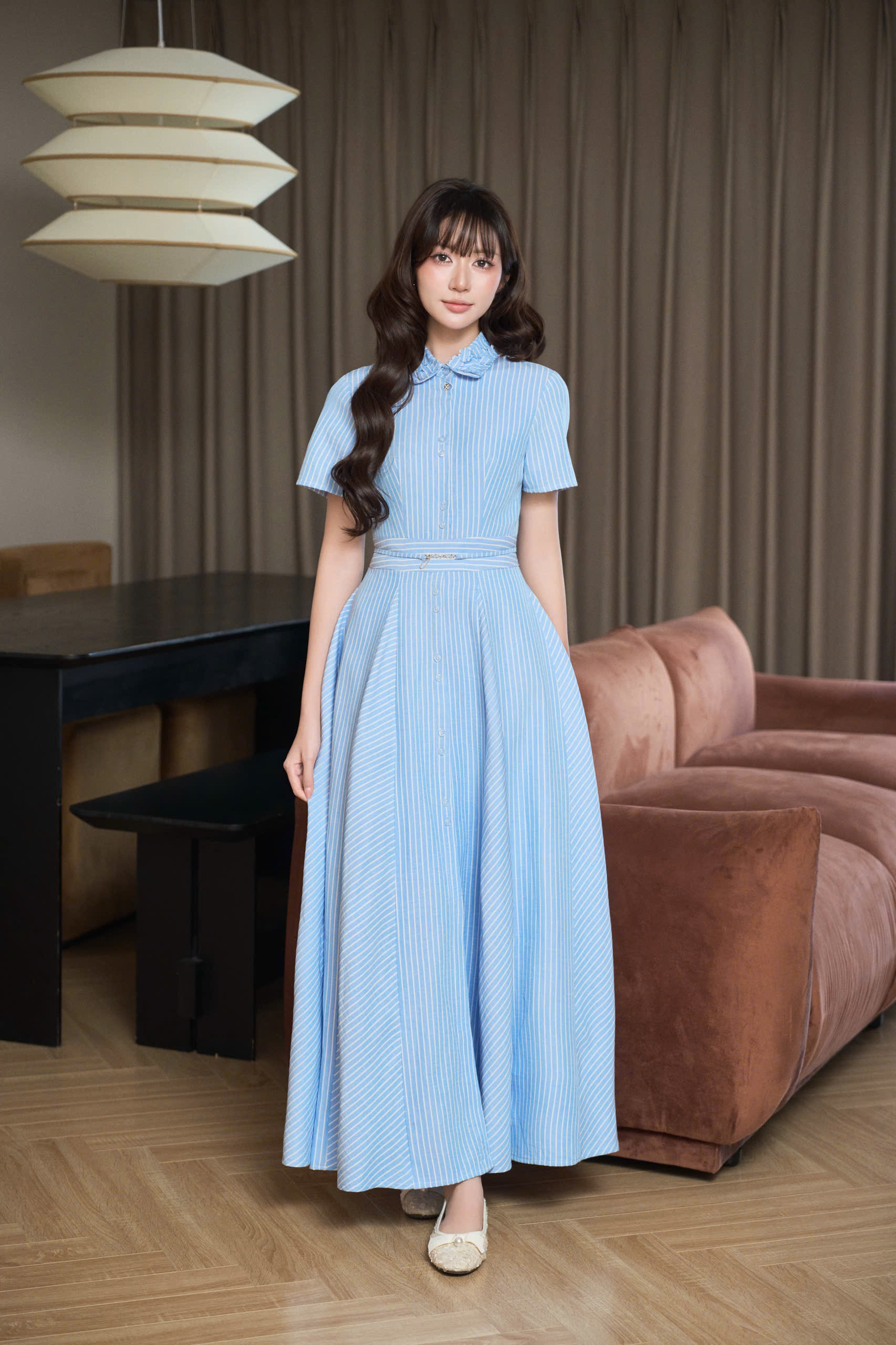 Váy nữ Germe VVNH062604 Nicky Dress dáng dài,cổ đính hoa,đai eo HC26V31(Y)