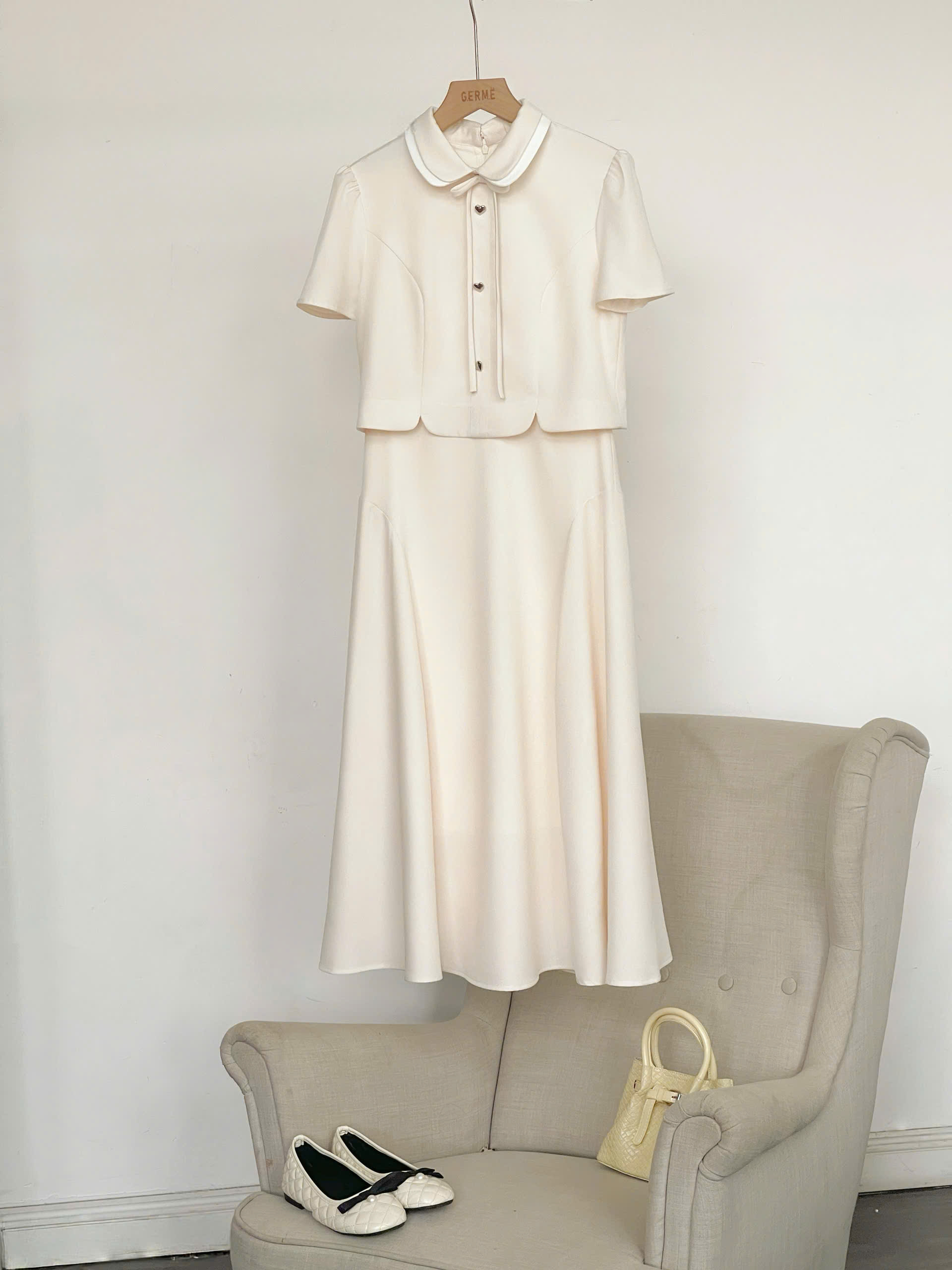 Váy nữ Germe VVNH062606 Nina Dress giả set,dáng dài,đính nơ cổ HC26V34(Y)