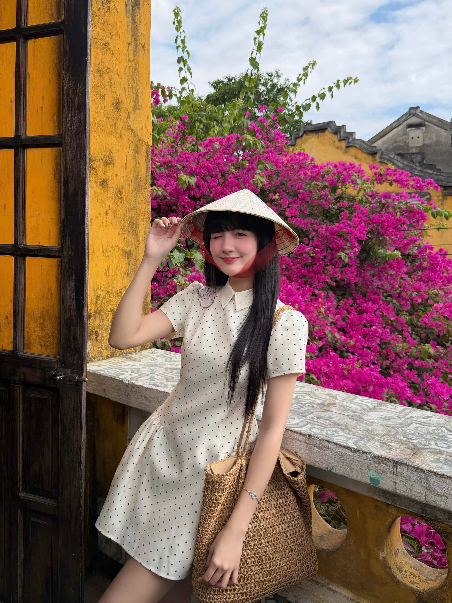 Váy nữ Germe VVNT042606 Noria Dress cổ rời,chấm bi,xòe,dúm phồng hai bên TC26V13(Y)