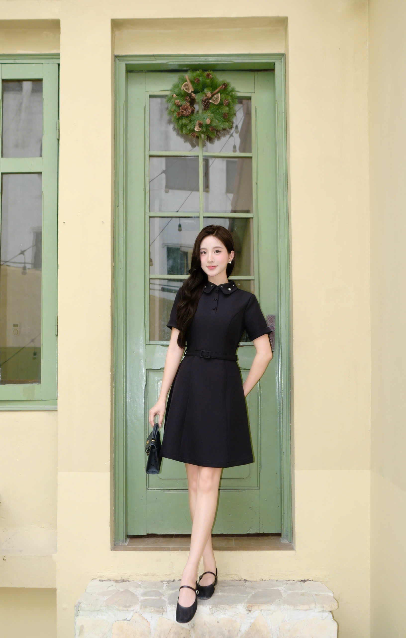 Váy nữ Germe VVNT042607 Elys Dress dáng a,cổ sen đính đá,đai thắt eo TB26V08(Y)